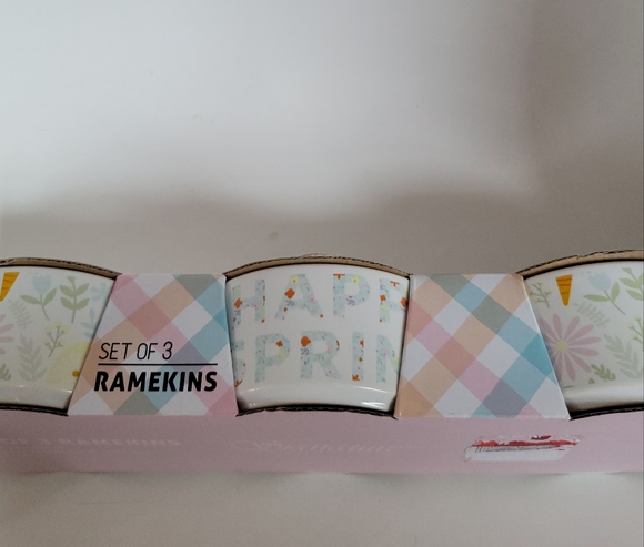 Signature Stoneware ramikens set of 3 Spring themed -pastel print..New in Box - Picture 1 of 6